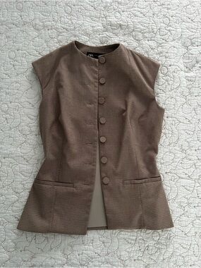 Zara Brown Plaid Tailored Sleeveless Top